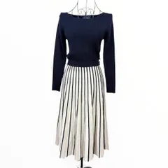 極美品✨ ジャスグリッティー ニット フレア プリーツ ロング ワンピース ネイビー Aライン レーヨン混 フォーマル 上品 高級感