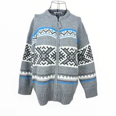 極美品✨ アメリカンホリック ニット ジップアップ カーディガン グレー 大きめ ノルディック柄 ウール混 古着
