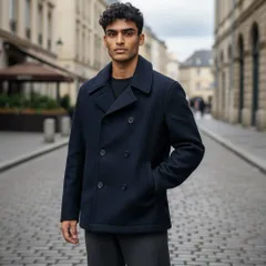 BEAMS ビームス ピーコート ビジネス　防寒性　耐久性 ダッフルコート ウール/ナイロン ネイビー【中古】 メンズ