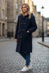BEAMS ビームス ダッフルコート ロング丈　フード　クラシック　グルボタン ダッフルコート ウール/ポリエステル/アクリル　ナイロン ネイビー【中古】 ユニセックス