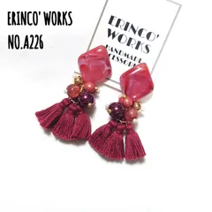 【A226】タッセル ピアス ボルドー ワインレッド 大ぶり【イヤリングへ変更可能】
