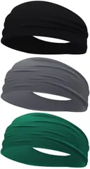 ヘッドバンド 汗止め ヘアバンド 3本セット スポーツターバン スポーツ用 薄型 メンズ 伸縮性 通気性あり 軽柔速乾 髪留めらかい ランニング ヨガ ジム 筋トレ アスレチック 洗顔用 男女兼用 (ブラック+ダークグレー+グリーン)
