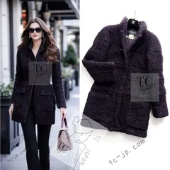 シャネル コート CHANEL ボルドーワイン ダークパープル アルパカ コットン ジッパー 中綿 あったか カール・ラガーフェルド 超美品 36