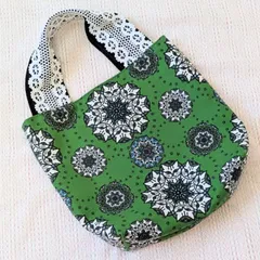 猫柄　ミニトートバッグ　ハンドメイド　猫の結晶　グリーン