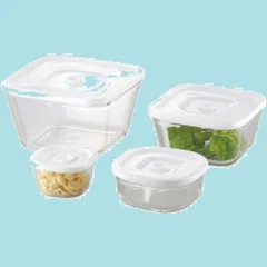 角型 4点セット ホワイト 密閉容器 密閉パック&レンジ 耐熱ガラス PSC-MP-4W1 iwaki(イワキ)