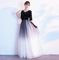 送料無料 未使用 発表会 舞台衣装 パーティ 豪華 グラデーション ドレス 9号 M (OPN2391）