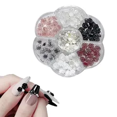 CHENLONB 花 ネイルパーツ 約90個セット 3D 立体 大きい 可愛い お花パーツ 薔薇 椿 バラ デコパーツ ネイルアート ハンドメイド 6色 6mm 8mm 1