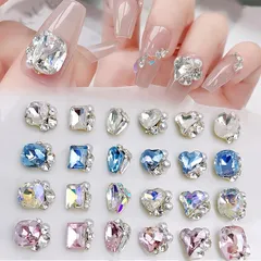 Sucodver ネイルパーツ ストーン ネイルストーン ハート 四角 スクエア レクタングル キラキラ クリア 大きめ ネイルストーン 宝石 クリスタル 立体 透明 6個セット（オーロラ） 1