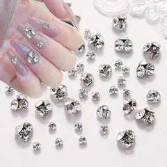 ネイル ラインストーン 6種類 60個セット ネイルパーツ ネイルストーン 合金 ガラス製 立体 クリア ストーン ネイルアート ジュエリー キラキラ クリスタル ガラスストーン デコパーツ 手芸 ハンドメイド (透明) 1