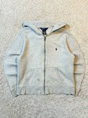 レディース M ポロ ラルフローレン POLO ネイビーポニー フーディー ジップアップ グレー