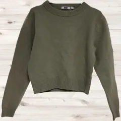 A1094 ユニクロ UNIQLO ニット セーター 長袖 (L) 緑 無地 ウール Uネック