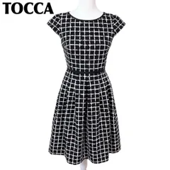 【美品】 TOCCA 半袖ワンピース フレア XS ブロックチェック　黒×白
