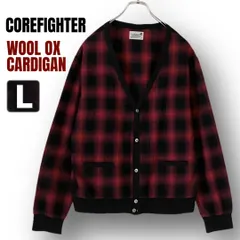 コアファイター COREFIGHTER★オンブレチェック柄ウール混オックスフォードカーディガン★ブラックxレッド★メンズL   #2601J027のサムネイル