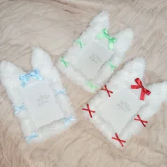 E35 ねこみみ 白ファー ちっちゃいリボン B7サイズ