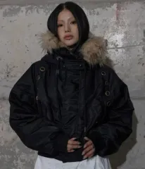 ファンシークラブ エンブロイダリー ファー MA-1 ブラック