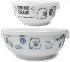 【中古】皿・茶碗 ブルー＆パープル ふた付き陶磁器ボウルセット 「すみっコぐらし」