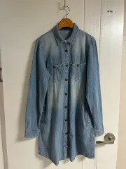 (日本 ヴィンテージ) デニムワンピース 長袖 ロング カラ―シャツ デニム 綿100％ L