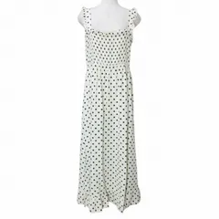 ザラ ZARA 美品 ドット柄 ワンピース ロング ノースリーブ シャーリング リネン混 水玉 M 170/88A 白 黒 X