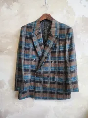 日本 ヴィンテージ ウール 100% CHECK ダブル ブレスト ジャケット