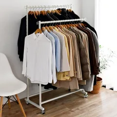 新品 山善(YAMAZEN) ハンガーラック 頑丈 キャスター付き ダブル 幅91.5×奥行43×高さ109.5/114~169cm(5cmピッチ12段階) 全体耐荷重80㎏ 高荷重でも動かしやすい 大容量 衣類収納 組立品 スモークホワイト DDSH-W(S