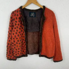 JK ニット カーディガン 総柄 オレンジ レディース 古着 ギャル Y2K