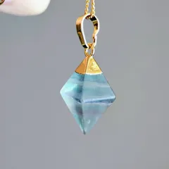 ネックレス(八面体フローライト、雫型アバロンシェル)