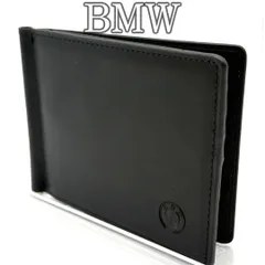 BMW 二つ折り財布 マネークリップ レザー ブラック メンズ ウォレット 薄型 スリム 札ばさみ カード収納 シンプル ビジネス