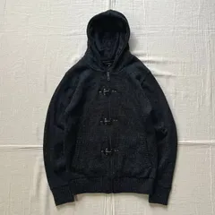 00s　archive　semantic design　セマンティックデザイン　ハイゲージ編み　ウール混ニット生地　ジップアップパーカー　カーディガン　ファイヤーマンバックル　合成皮革　フェイクレザー　M　Y2K　平成ギャル　zip-up knit parka