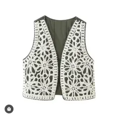 新品級 ZARA クロシェ ボヘミアン ウェスト キルティング ベスト S M