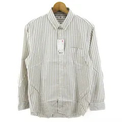 ユニクロ 長袖シャツ トップス EFCブロードストライプシャツ 未使用品 メンズ Mサイズ 白×ベージュ UNIQLO