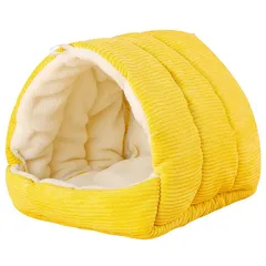 ARYRA モルモット フェレット うさぎ ベッド ハウス 家 小屋 寝床 隠れ家 吊り下げる鳥暖かい巣箱 ハムスターハンモック ハリネズミ ハウス ドーム型冬用ペットベッド 小動物ハウス 遊び場 寝床 イエロー 15*15*14.5cm 1のサムネイル
