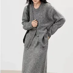 セットアップ 上下セット ニットワンピース 未使用 ニットカーディガン 2点セット レディース ノースリーブワンピース 長袖カーディガン 着やせ 上品 エレガント 秋冬ドレス 結婚式 二次会 きれいめ カジュ