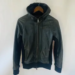 【美品】AKM LAMB トラック　ドライバーズ　フード　パーカー　異素材　切り替え　 ラムレザー　カシミヤ混　ジャケット　L  ブラック　ウールのサムネイル