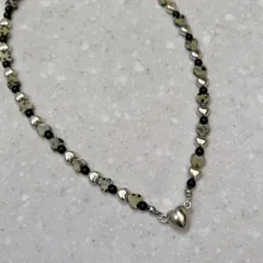 n122 天然石 シルバー ハート ビーズ チョーカー ネックレス