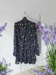 ドライ完了/ブラック フローラル 刺繍 リー リボン オールインワン 55