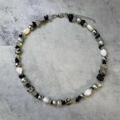 n131 ハート 天然素材 ビーズ ネックレス 金アレ対応素材に変更可能