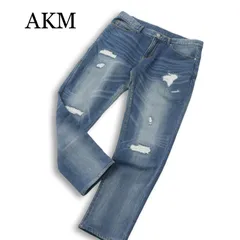 AKM エイケイエム 通年 ダメージ加工★ ストレッチ スウェット スキニー デニム パンツ ジーンズ Sz.M メンズ
