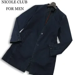 NICOLE CLUB FOR MEN ニコルクラブ フォーメン インディゴ★ デニム ノーカラー スプリング ショップ コート Sz.48 メンズ