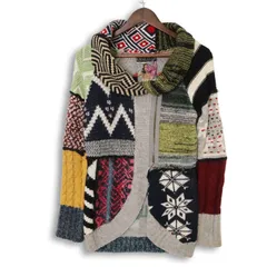 Desigual デシグアル 秋冬 パッチワーク風 幾何学 総柄★ カーディガン ニット ブルゾン Sz.S レディース