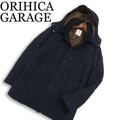 ORIHICA GARAGE オリヒカ 秋冬★ ウール フーディー 中綿 キルティング コート Sz.3L メンズ ネイビー 大きいサイズ 特大