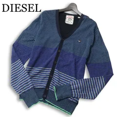 DIESEL ディーゼル 通年 ボーダー切替★ ロゴ コットン ニット カーディガン Sz.XL　メンズ