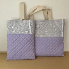 入園入学準備2点セット　りんりんのハンドメイド　レッスンバッグ　上履き入れ　キルティング　星柄