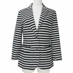 ダブルスタンダードクロージング ダブスタ DOUBLE STANDARD CLOTHING ボーダー テーラード ジャケット 7分袖 シングル 2B 黒 白 38 M相当 Xのサムネイル