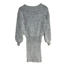 B078 【タグ付き 未使用】 RESEXXY リゼクシー シャギー ニット ワンピース グレー ミックス レディース F