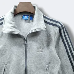 90 アディダス グレー＆シルバー ファイヤーバード トラックジャージ FLE ウィメンズ 起毛 ジップアップ