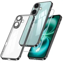 【特価商品】クリアケース ブラック 用 用 用 iphone16 ワイヤレス充電対応 ストラップホール付き 黄変防止 メッキ加工 黒 スリム 耐衝撃 薄型 TPU 透明 スマホケース カバー アイフォン16 【カメラレンズ保護付き/フィルム付き】 クリア ケー