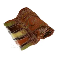 ETRO(エトロ) ストール(ショール)美品  - オレンジ×ダークブラウン×マルチ ペイズリー柄/フリンジ/シースルー シルク