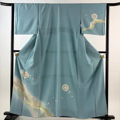 付下げ 身丈159.5cm 裄丈63.5cm S 袷 華文 花唐草 金糸 金彩 水色 正絹 秀品 【中古】