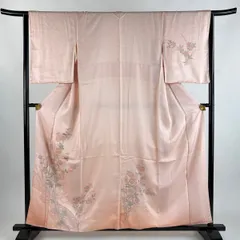 【美品】 付下げ 身丈159.5cm 裄丈64cm M 袷 菊 流水 刺繍 ぼかし 薄ピンク 正絹 秀品 【中古】