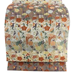 【美品】 袋帯 秀品 花唐草 段縞 金糸 ベージュ 六通 正絹 【中古】